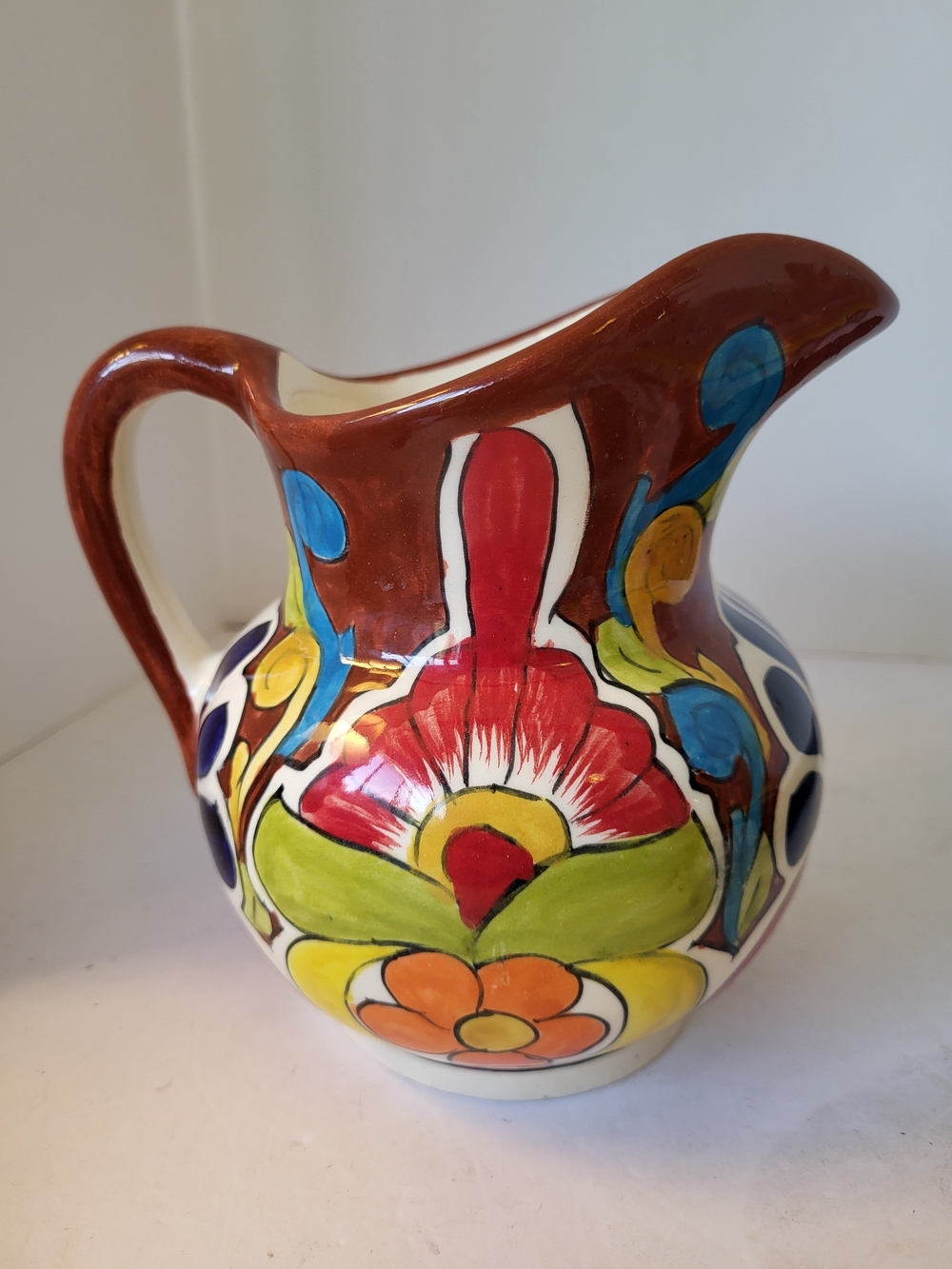 Vintage Arte Sangadeio Mexico Talavera Hand-Painted  Pitcher 6"